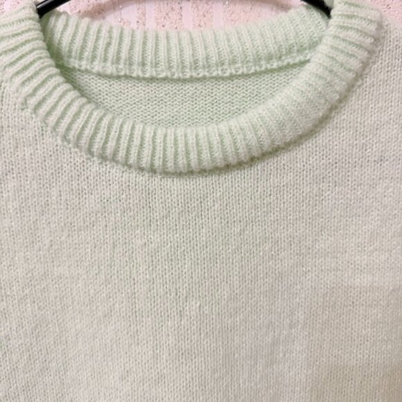 Mint Green Knit Sweater Soft Cozy Crewneck Pullover Minimalist Winter Top - Picture 4 of 6
